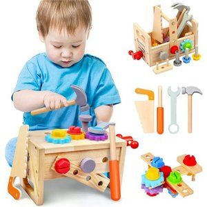 Kids Tool Set - 29 PCS Wooden Toddler Tool Set with Tool Box for Kids